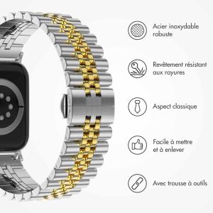 Selencia Bracelet Metallique Jubilee pour l'Apple Watch Series 1-9 / SE - 42/44/45/49 mm - Argent et Dorée