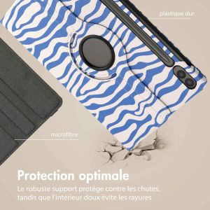 iMoshion Coque tablette Design rotatif à 360° Samsung Galaxy Tab S9 FE Plus - White Blue Stripes