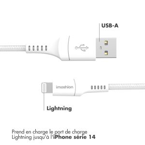 iMoshion ﻿Câble Lightning vers USB - Non MFi - Textile tressé - 0,25 mètre - Blanc