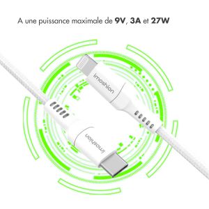 iMoshion ﻿Câble Lightning vers USB-C - Non MFi - Textile tressé - 0,25 mètre - Blanc