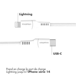 iMoshion ﻿Câble Lightning vers USB-C - Non MFi - Textile tressé - 0,5 mètre - Blanc