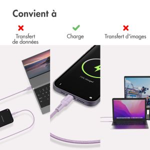 iMoshion ﻿Câble Lightning vers USB - Non MFi - Textile tressé - 1 mètre - Lilas