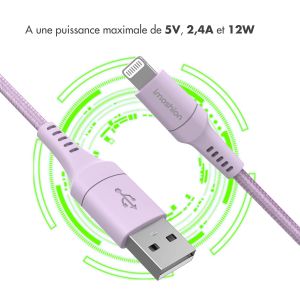 iMoshion ﻿Câble Lightning vers USB - Non MFi - Textile tressé - 2 mètre - Lilas