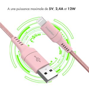 iMoshion ﻿Câble Lightning vers USB - Non MFi - Textile tressé - 2 mètre - Rose