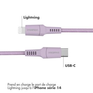 iMoshion ﻿Câble Lightning vers USB-C - Non MFi - Textile tressé - 1 mètre - Lilas