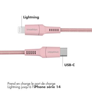 iMoshion ﻿Câble Lightning vers USB-C - Non MFi - Textile tressé - 1 mètre - Rose