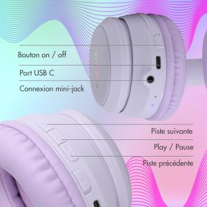 iMoshion Casque pour enfants Bluetooth LED - Casque sans fil + Câble AUX - Violet