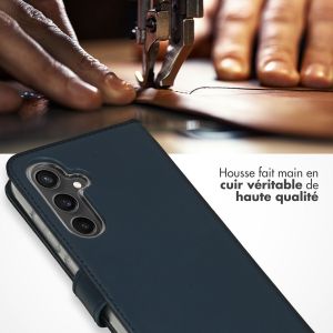 Selencia Étui de téléphone en cuir véritable iPhone Samsung Galaxy S23 FE - Bleu
