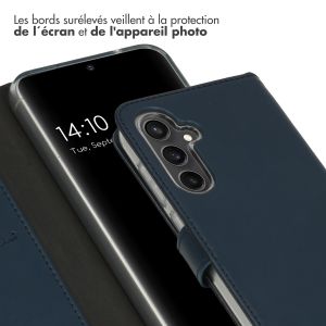 Selencia Étui de téléphone en cuir véritable iPhone Samsung Galaxy S23 FE - Bleu