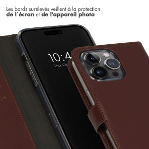 Selencia Étui de téléphone portefeuille en cuir véritable iPhone 15 Pro Max - Brun