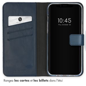 Selencia Étui de téléphone portefeuille en cuir véritable iPhone 15 - Bleu