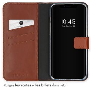 Selencia Étui de téléphone portefeuille en cuir véritable iPhone 15 - Brun clair