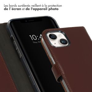 Selencia Étui de téléphone portefeuille en cuir véritable iPhone 15 - Brun