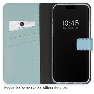 Selencia Étui de téléphone portefeuille en cuir véritable iPhone 15 Pro - Air Blue