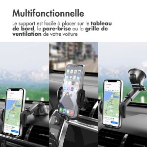 iMoshion  Support de téléphone pour voiture - Réglable - Universel - Carbone - Tableau de bord / pare-brise / grille d'aération - Noir
