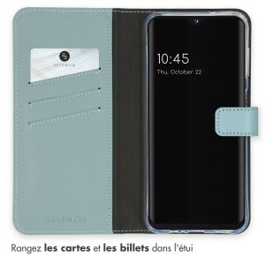 Selencia Étui de téléphone portefeuille en cuir véritable Samsung Galaxy A14 (5G/4G) - Air Blue