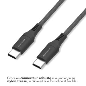 iMoshion ﻿Mini chargeur de voiture - 2 ports - USB-A Quick Charge - USB-C Power Delivery - 60 Watts - Noir + Câble USB-C vers USB-C tressé - 0,5 mètre - Noir