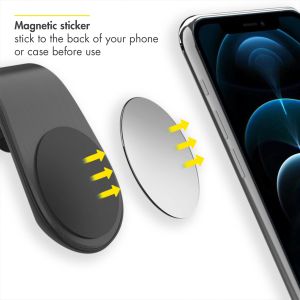 Accezz Support de téléphone pour voiture Samsung Galaxy A12 - Universel - Grille de ventilation - Magnétique - Noir