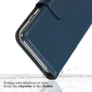 Selencia Étui de téléphone portefeuille en cuir véritable iPhone 14 Pro Max - Bleu