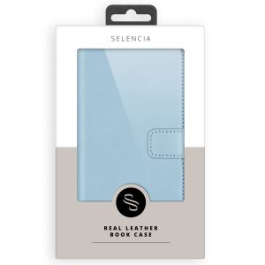 Selencia Étui de téléphone portefeuille en cuir véritable iPhone 14 Pro - Air Blue