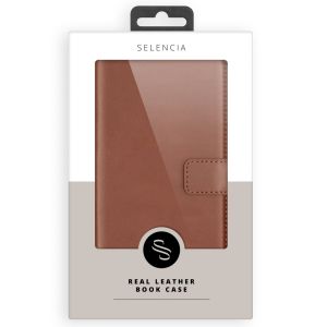 Selencia Étui de téléphone portefeuille en cuir véritable iPhone 14 Pro - Brun clair