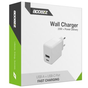 Accezz Wall Charger iPhone Xr - Chargeur - Connexion USB-C et USB - Power Delivery - 20 Watt - Blanc