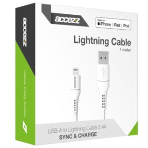 Accezz Câble Lightning vers USB iPhone 11 - Certifié MFi - 1 mètre - Blanc