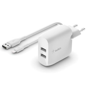 Belkin Boost↑Charge™ Dual USB Wall Charger iPhone 13 Pro Max + câble Lightning - 24W - Blanc