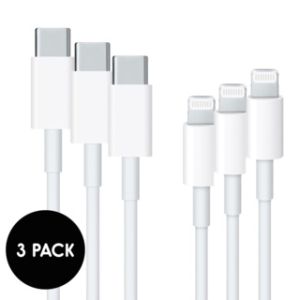 Apple 3 x Câble Lightning Original vers câble USB-C iPhone 13 - 1 mètre - Blanc