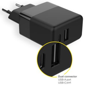 Accezz Wall Charger  iPhone 7 Plus - Chargeur - Connexion USB-C et USB - Power Delivery - 20 Watt - Noir
