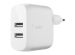 Belkin Boost↑Charge™ Dual USB Wall Charger iPhone 11 Pro Max + câble Lightning - 24W - Blanc