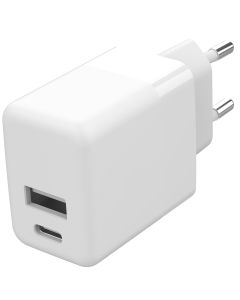Accezz Wall Charger - Chargeur - Connexion USB-C et USB - Power Delivery - 20 Watt - Blanc