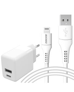Accezz Chargeur Mural avec câble USB-C vers USB - Chargeur - certifié MFi - 20 Watt - 1 mètre - Blanc