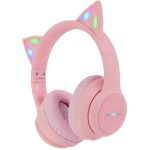 iMoshion Casque pour enfants Bluetooth LED oreilles de chat - Casque sans fil + Câble AUX - Rose