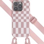 Selencia ﻿Coque design en silicone avec cordon amovible iPhone 15 Pro - Irregular Check Sand Pink
