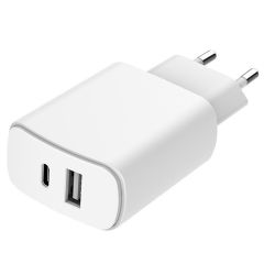 Just Green Chargeur mural - Recyclable - Chargeur USB-C & USB-A - Power Delivery - 37W - Blanc