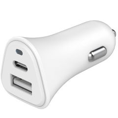 Just Green ﻿Chargeur allume-cigare Dual - Recyclable - Chargeur de voiture - USB-C et USB-A - Power Delivery - 37 W - Blanc