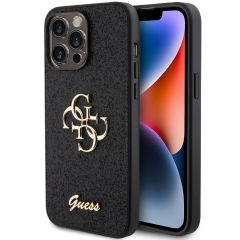 Guess Coque 4G Metal Logo Glitter Backcover iPhone 15 Pro Max - Noir