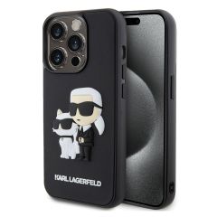 Karl Lagerfeld Coque rigide en caoutchouc 3D Karl & Choupette iPhone 15 Pro - Noir