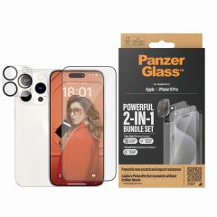 PanzerGlass ﻿Pack 2-en-1 - Protection d'écran antibactérienne Ultra-Wide Fit avec applicateur + Protection de caméra iPhone 15 Pro