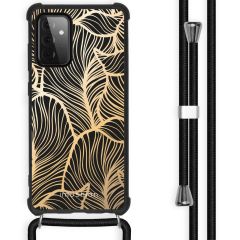 iMoshion Coque Design avec cordon Galaxy A72 - Feuilles - Dorée /Noir
