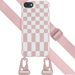 Selencia ﻿Coque design en silicone avec cordon amovible iPhone SE (2022 / 2020) / 8 / 7 - Irregular Check Sand Pink