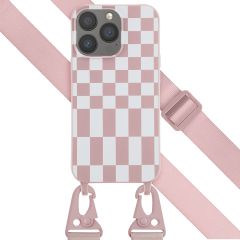 Selencia ﻿Coque design en silicone avec cordon amovible iPhone 13 Pro - Irregular Check Sand Pink