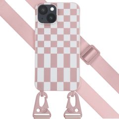 Selencia ﻿Coque design en silicone avec cordon amovible iPhone 14 - Irregular Check Sand Pink