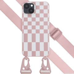 Selencia ﻿Coque design en silicone avec cordon amovible iPhone 14 Plus - Irregular Check Sand Pink