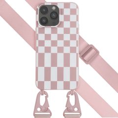 Selencia ﻿Coque design en silicone avec cordon amovible iPhone 14 Pro Max - Irregular Check Sand Pink