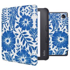 iMoshion Étui de liseuse portefeuille design Slim Hard Sleepcover avec support Kobo Libra 2 / Tolino Vision 6 - Flower Tile