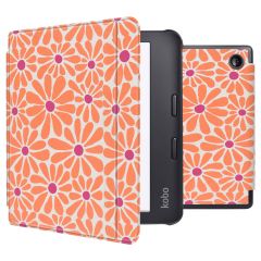 iMoshion Étui de liseuse portefeuille design Slim Hard Sleepcover avec support Kobo Libra 2 / Tolino Vision 6 - Orange Flowers Connect