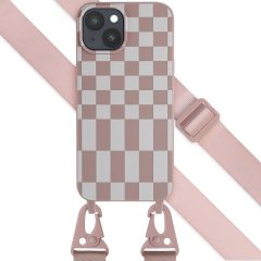 Selencia ﻿Coque design en silicone avec cordon amovible iPhone 15 Plus - Irregular Check Sand Pink