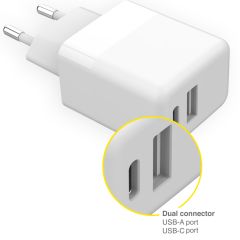 Accezz Wall Charger iPhone SE (2022) - Chargeur - Connexion USB-C et USB - Power Delivery - 20 Watt - Blanc
